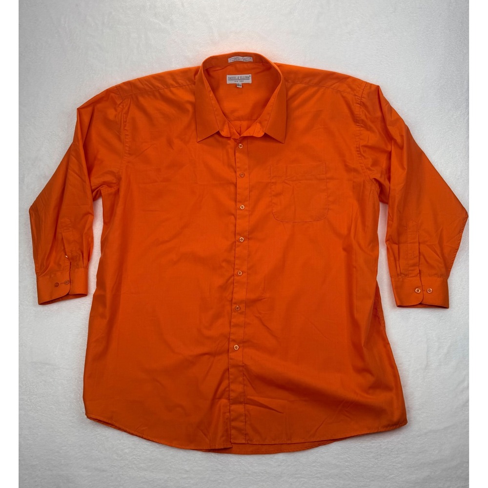 Daniel Ellissa Mens Orange Button Down Dress Shirt 20.5 35-36 Big and Tall Solid